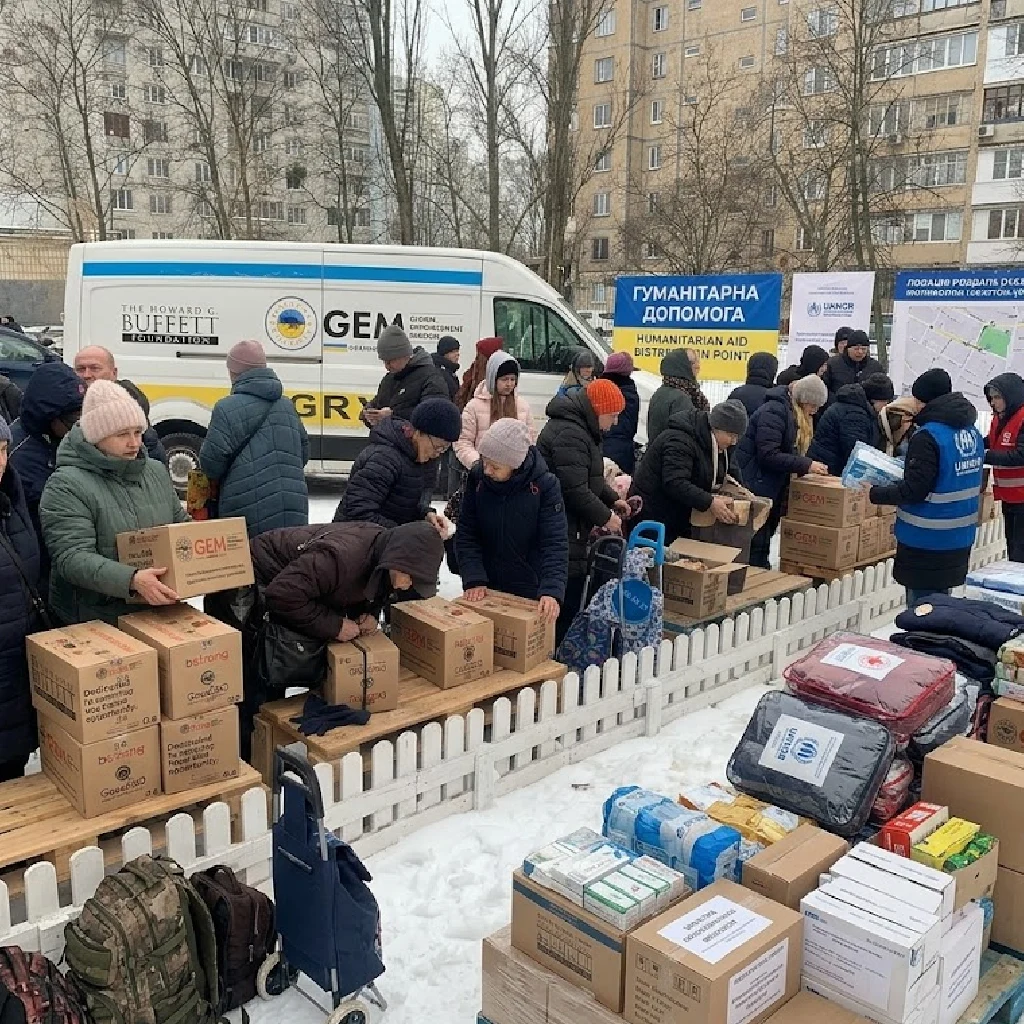 Люди отримую гумунітарну допомогу